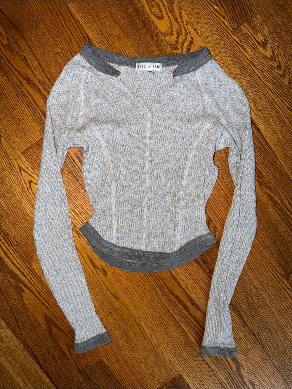Fitz + Eddy Light Gray Ribbed Long Sleeve Cropped Top